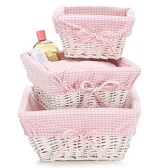 Baby Girl Nursery Storage White Willow Baskets - 3 pc Set