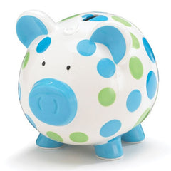 Boys Blue & Green Ceramic Polka Dot Piggy Bank