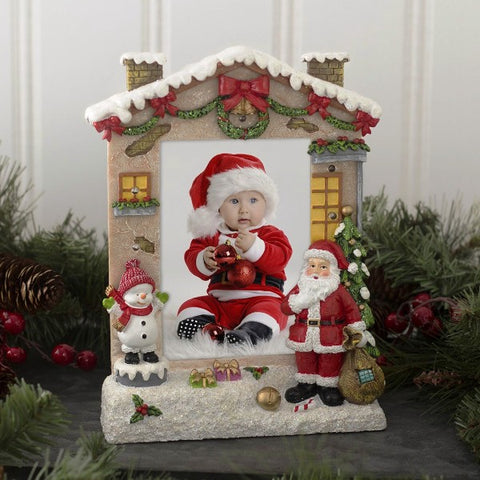 Picture of Christmas Light Up Snowman and Santa Claus Resin Picture Frame