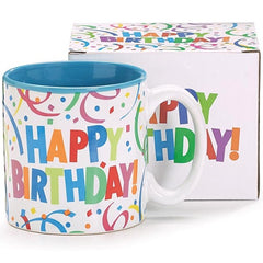 Colorful Happy Birthday Ceramic Mugs - 6 Pack