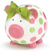 Girls Pink & Green Ceramic Polka Dot Piggy Bank