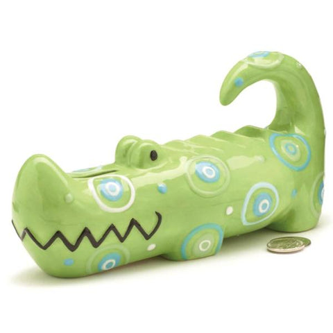 Picture of Hand-painted Ceramic Whimsical Alligator Piggy Bank