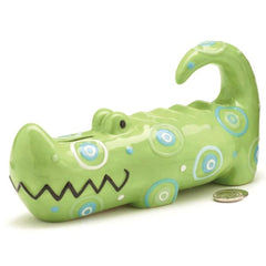 Hand-painted Ceramic Whimsical Alligator Piggy Bank