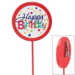 Happy Birthday Polka-Dots Wood Picks with Clip - 6 pack
