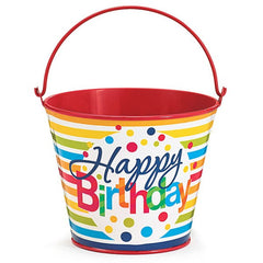 Happy Birthday Stripes Polka-Dots Gift Tin Pail