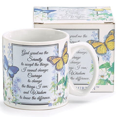 Inspirational Serenity Prayer Mug with Butterflies and Flowers Design