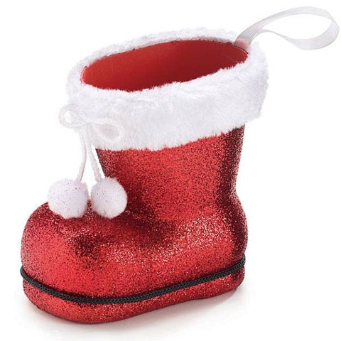 Picture of Plastic Glitter/Fur Santa Boot Vases - Pack of Dozen