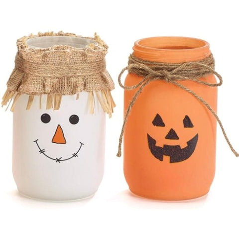 Picture of Quart Mason Jars Scarecrow and Jack-O-Lantern