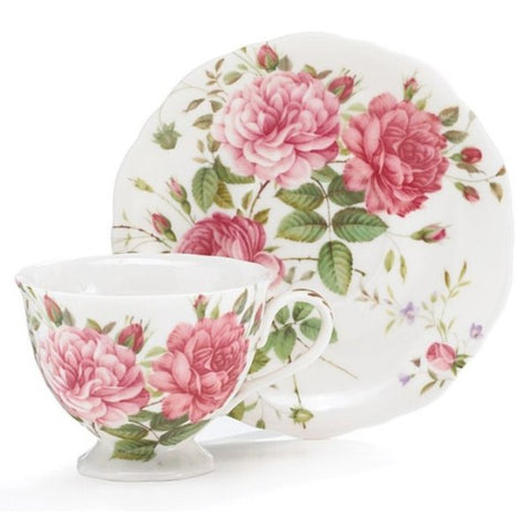Picture of Saddlebrooke Porcelain Pink Rose Teacup and Saucer Sets - Pack of 2 Sets