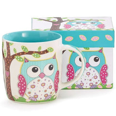 12 oz. Whimsical Calico Owl Bone China Coffee Mugs - 6 Pack
