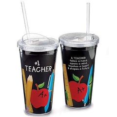 #1 Teacher 20 oz. Acrylic Travel Cup with Straw - 6 Pack