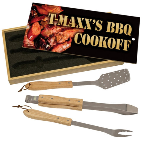 Picture of BBQ Set in Wooden Pine Box with Customized Picture Lid
