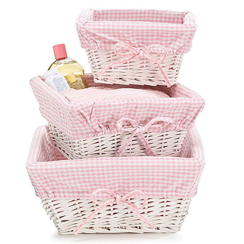 Picture of Baby Girl Nursery Storage White Willow Baskets - 3 pc Set
