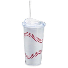 Baseball Design Acrylic Travel Cup with Straw - 6 Pack