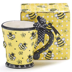 Bee Days 10 oz. Ceramic Mug with Raised Bees - 4 Pack