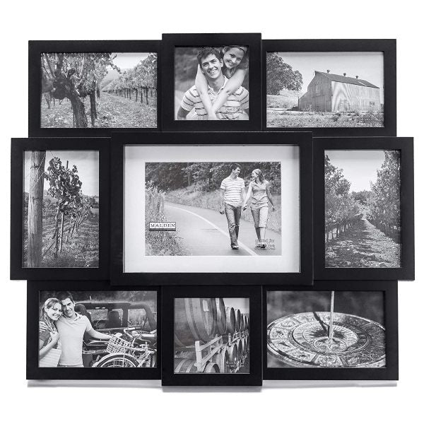 Malden Puzzle 9 Opening Collage Hanging Picture Frame, Black