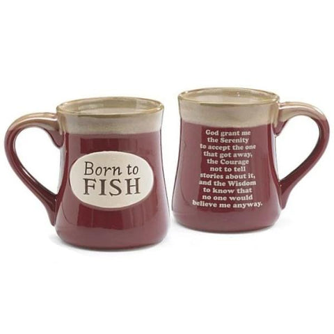 Picture of "Born to Fish" Burgundy 18 oz. Coffee Mug with Fisherman's Serenity Prayer - 4 Pack
