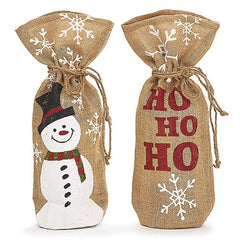 Christmas Linen Burlap Wine Bottle Bags - 2 pc Set
