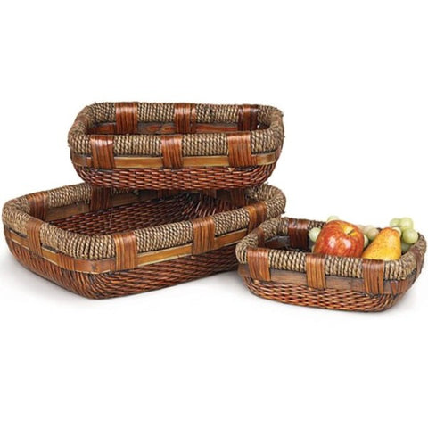 Picture of Dark Stained Jute Rope Willow Basket Trays - 3 pc Set
