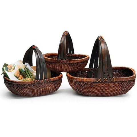 Picture of Dark Stained Willow Baskets with Handle - 3 pc Set