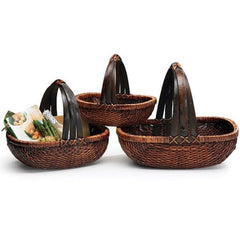 Dark Stained Willow Baskets with Handle - 3 pc Set