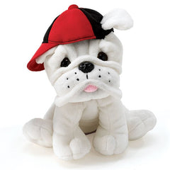 Eugene-White Plush Bulldog Puppy With Baseball Hat