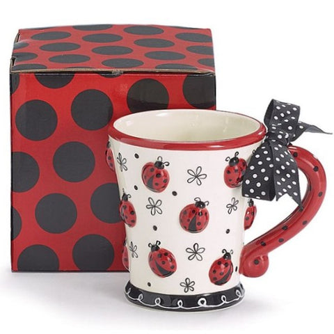 Picture of Hand-painted 10 oz. Ceramic Mug with Raised Ladybugs - 4 Pack