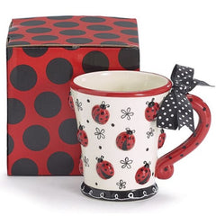 Hand-painted 10 oz. Ceramic Mug with Raised Ladybugs - 4 Pack