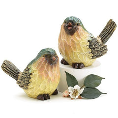 Hand Painted and Wood Carved Bark-like Blue Bird Figurines