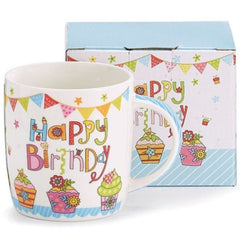 Happy Birthday Bone China Mugs - 6 Pack