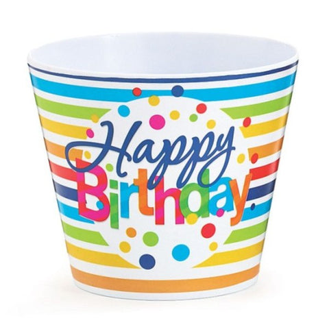 Picture of Happy Birthday Stripes Melamine Pot Cover - 6 Pack
