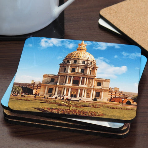 Picture of Hardboard Cork Back Square Photo Coaster Set with Coaster Holder