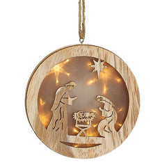 LED Round Lightbox Nativity Scene Wood Ornaments - 8 Pack