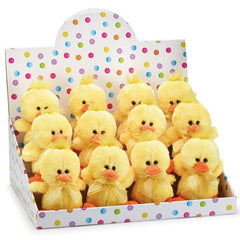 Little Plush Yellow Duck with Sheer Polka Dot Ribbon - 12 Pack