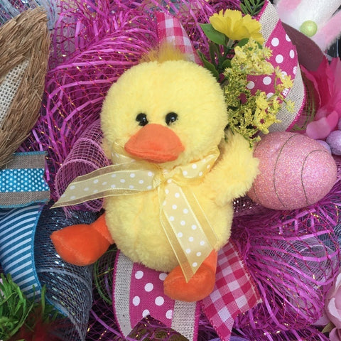 Picture of Little Plush Yellow Duck with Sheer Polka Dot Ribbon