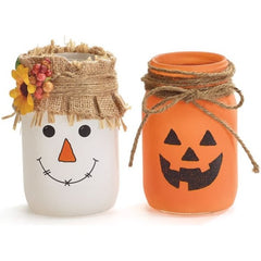 Pint Mason Jars Scarecrow and Jack-O-Lantern