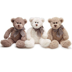 Plush Bear Trio with Checked Bow - Pack of 2 Trio Sets