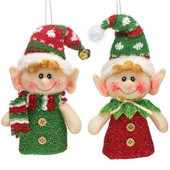 Plush Hanging Ornament Elves - 2 Piece Set