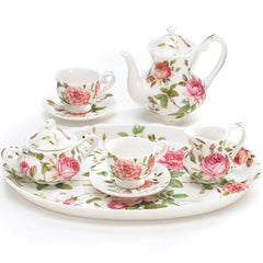 Saddlebrooke Pink Rose Porcelain Tea Set Miniature - 8 pieces