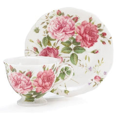 Saddlebrooke Porcelain Pink Rose Teacup and Saucer Sets - Pack of 2 Sets