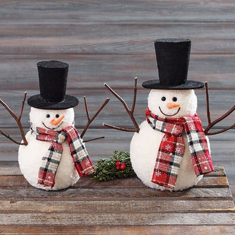 Picture of Set of 2 Snowmen with Top Hats and Plaid Scarves - Pack of 2 Sets