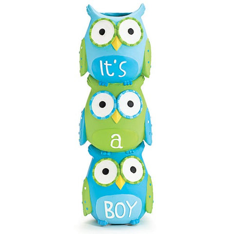 Picture of WHO'S CUTEST BOY Blue Owls Stacked Resin Vase - 3 Pack