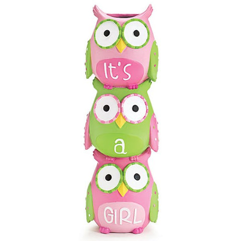 Picture of WHO'S CUTEST GIRL Pink Owls Stacked Resin Vase - 3 Pack
