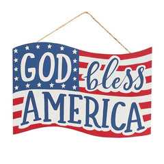 Wall Hanging God Bless America Wood Flag