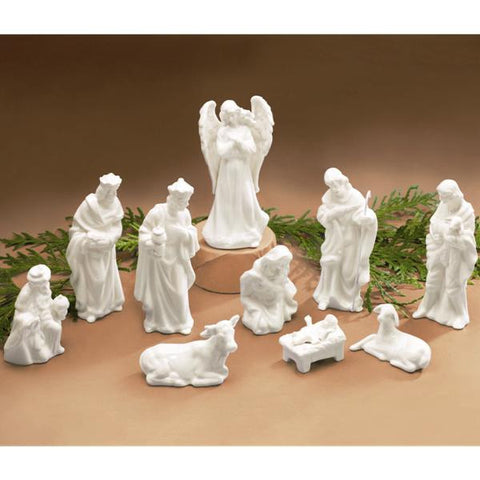Picture of White Porcelain Miniature Nativity Figurines - 10 pc Set