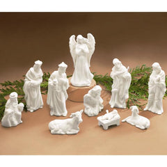 White Porcelain Miniature Nativity Figurines - 10 pc Set
