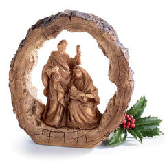 Wood Slice Nativity Carving Decor